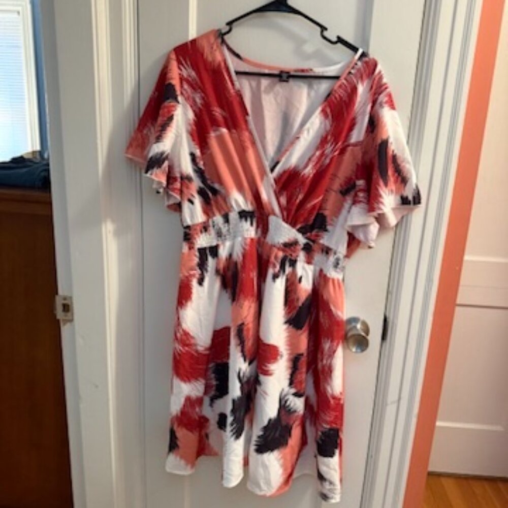 Womens SHEIN Holidaya Plus Graphic Shirred Waist Butterfly Sleeve Dress 2X